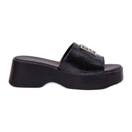 Vinceza Les tongs en cuir féminin avec décoration Vincez 79526 noir