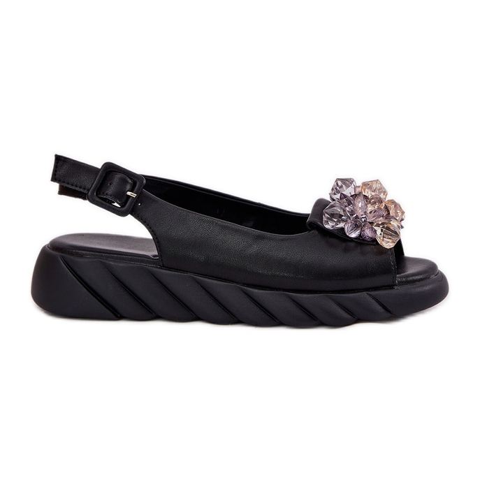 Sandales en cuir féminin avec artiker 54c1628 cristaux noirs le noir