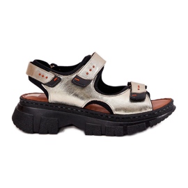 Sandales en cuir féminin avec velcro artiker 56c0469 pln doré
