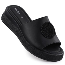 Les tongs pour femmes en cuir avec des vestes noir Filippo 6987