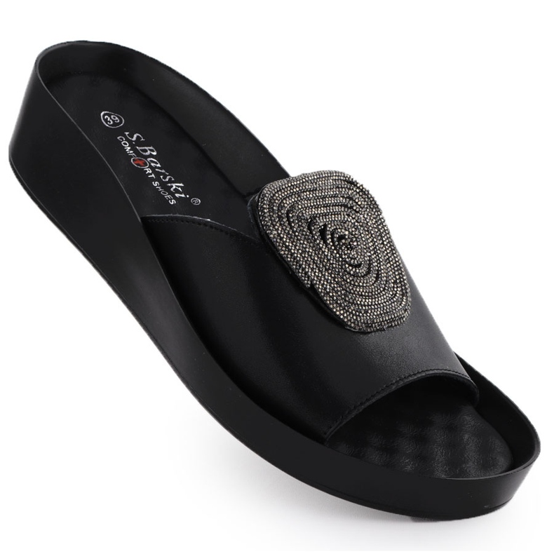 S.Barski Cales féminines en cuir avec vestes avec zircons Czarne S. Barski KV51-028 le noir