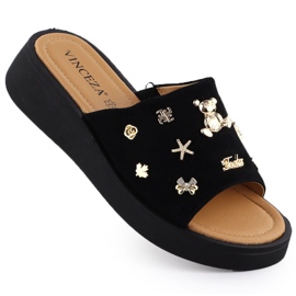 Cales en cuir féminin avec décorations noire Vinceza 66741