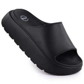 Les tongs féminins sur une plate-forme épaisse de la plate-forme plage de plage noire News 7303 le noir