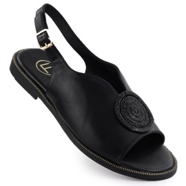 Sandales pour femmes plates avec des zircons Filippo noirs Filippo DS6229