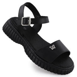 Sandales en cuir pour femmes sur une semelle épaisse avec un papillon noir Filippo DS6811