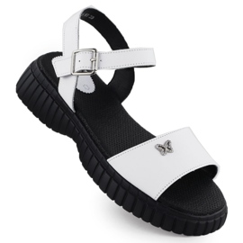 Sandales en cuir pour femmes sur une semelle épaisse avec un papillon blanc Filippo DS6811 blanche