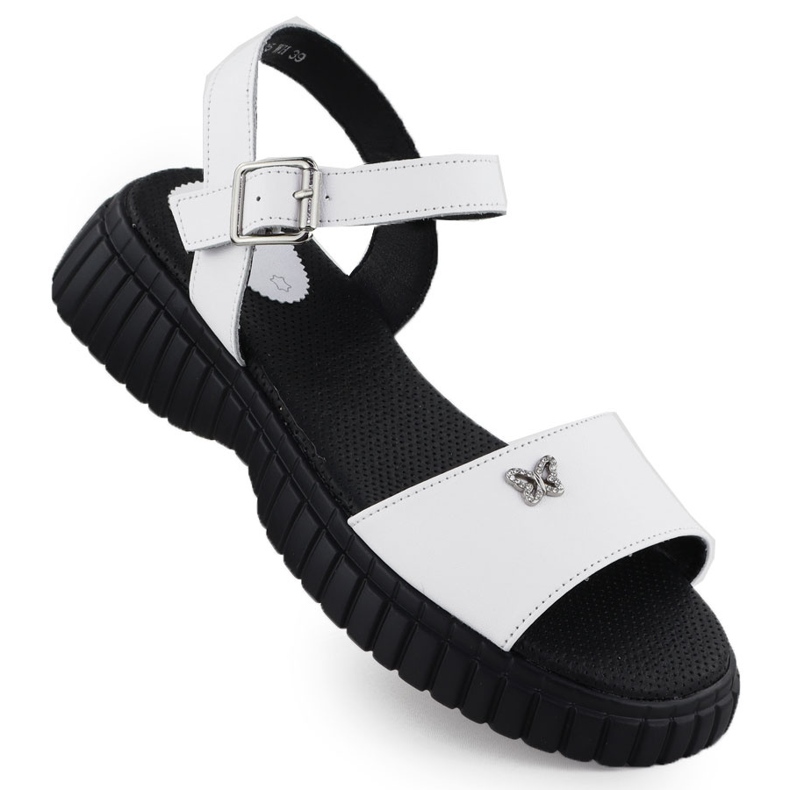 Sandales en cuir pour femmes sur une semelle épaisse avec un papillon blanc Filippo DS6811 blanche