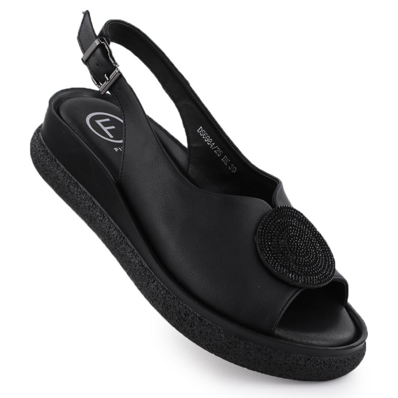 Sandales féminines en cuir avec des zircons Black Filippo DS6984 le noir