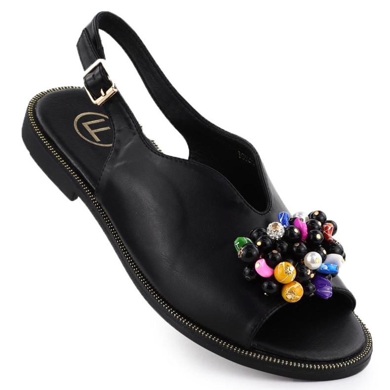 Sandales féminines avec des perles noires Filippo DS6230 le noir