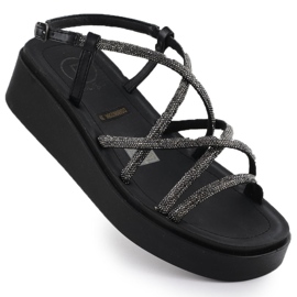Sandales féminines coin romain avec zircons Black Filippo DS6898 noir