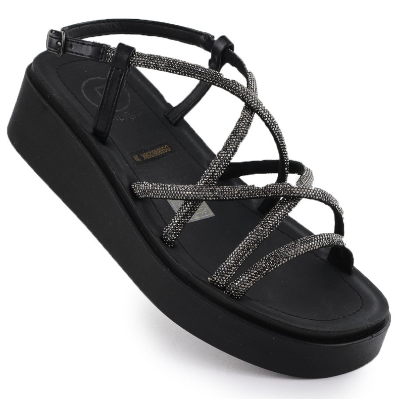 Sandales féminines coin romain avec zircons Black Filippo DS6898 le noir Sandales féminines coin romain avec zircons Black Filippo DS6898 le noir