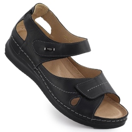 Helios Confortable womenys noirs hélios 139 sandales velcro en cuir
