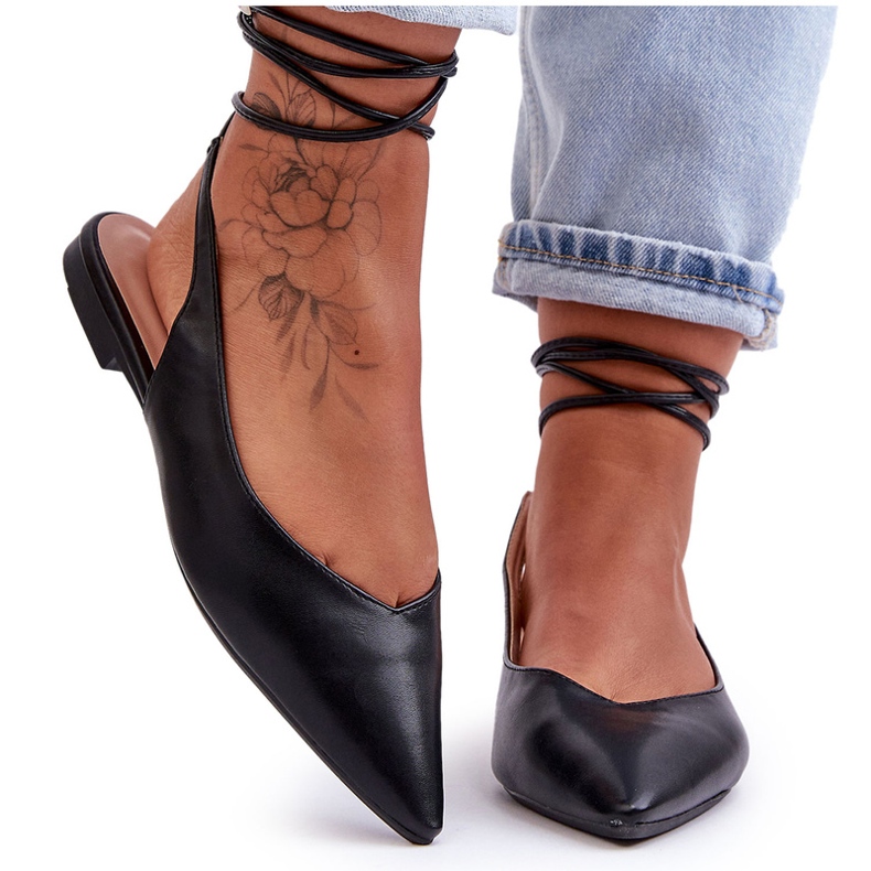 Ballerines liées aux femmes Sandales noires le noir