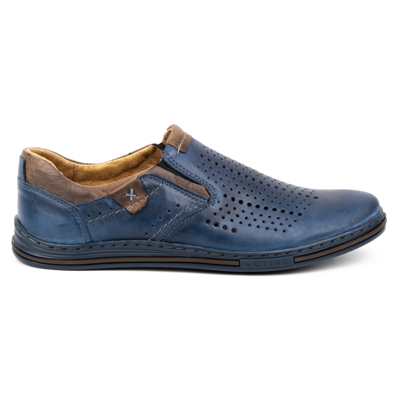 Polbut Chaussures homme été cuir 401L bleu marine avec marron