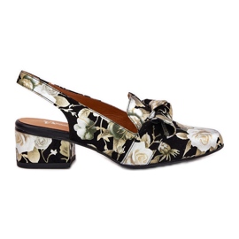 Maciejka Pompes en cuir fleur avec un nœud n6539-44 noir le noir