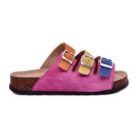 Les tongs en daim féminins avec Panto Fino RR267033 boucles fuchsia rose