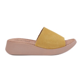 Flip en daim féminin -flops sur le cale Panto Fino RR267038 jaune