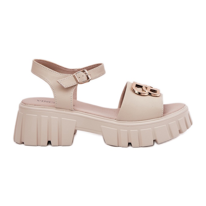 Vinceza Sandales en cuir féminin avec un détail doré de Vincez 79541 beige