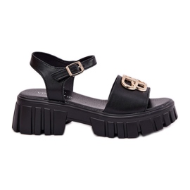 Vinceza Sandales en cuir pour femmes avec un détail doré Vincez 79541 noir le noir