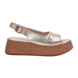 Sandales en cuir pour femmes sur le coin Vinceza 41476 Zlotys doré