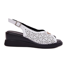Sandales féminines en cuir en cuir sur le coin Vinceza 79529 blanc
