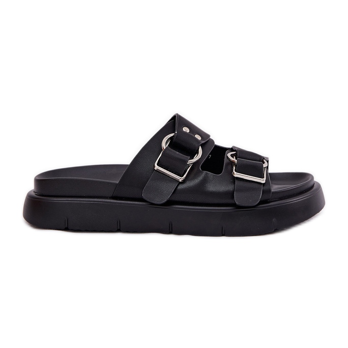 Les tongs en cuir féminin avec des boucles noires décoratives Big Star RR274658 le noir