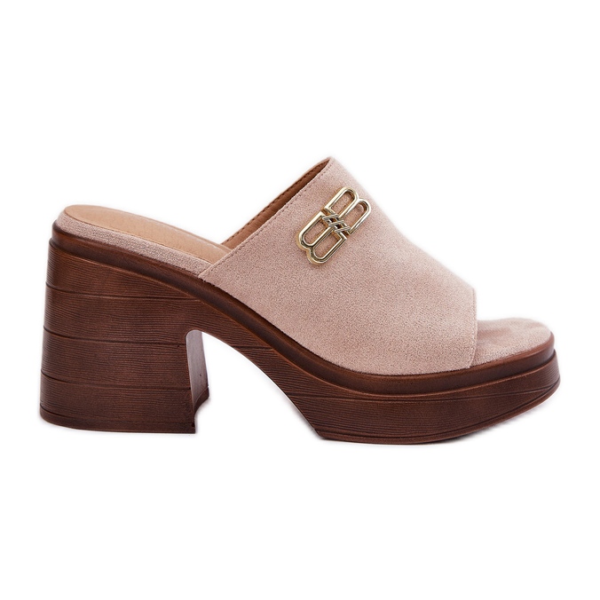 Vinceza Slippers pour femmes sur un talon massif avec un détail doré de Vincez 17400 Beige