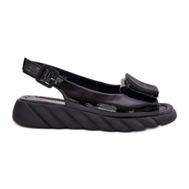 ARTIKER Sandales féminines laquées en cuir avec un coin avec décoration Artker 56C1564 Black le noir