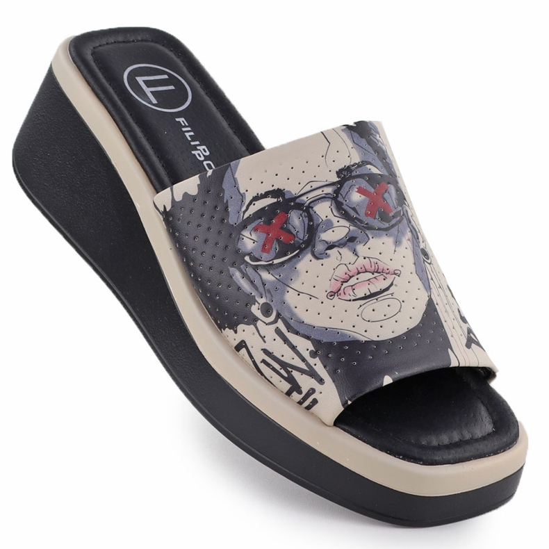 Slippers en cuir féminin avec imprimé beige Filippo DK6158