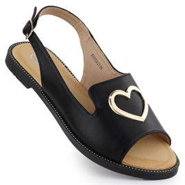Sandales pour femmes plates avec coeur noir Filippo DS6926 le noir