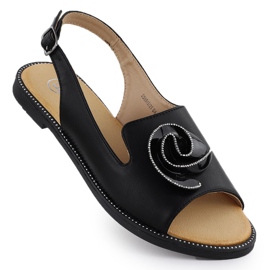 Sandales plates pour femmes avec fleur noir Filippo DS6915 le noir