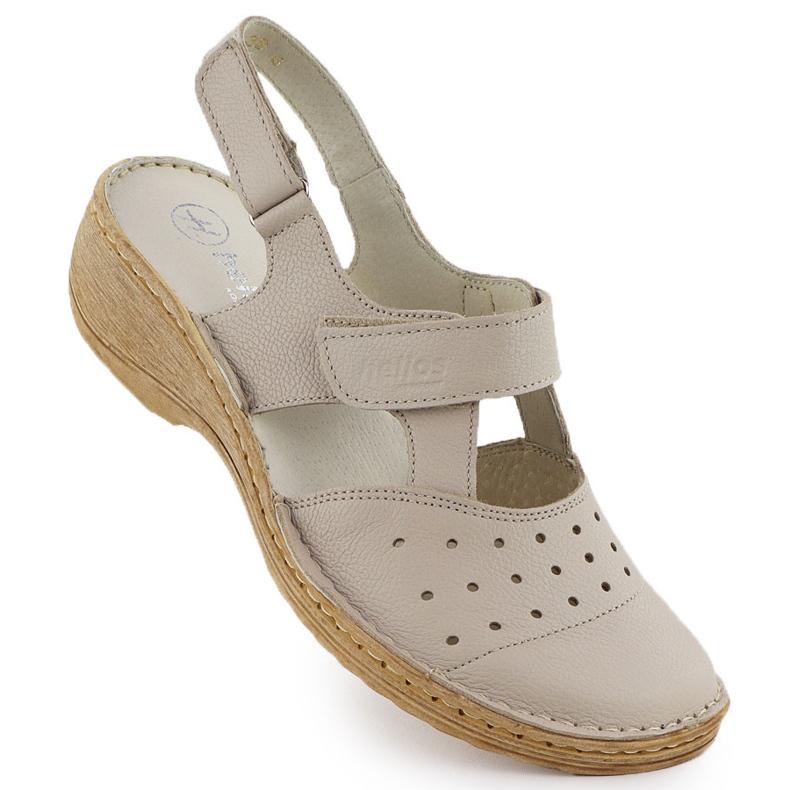 Sandales féminines confortables en cuir pleine d'Ekri Helios 150.10 beige
