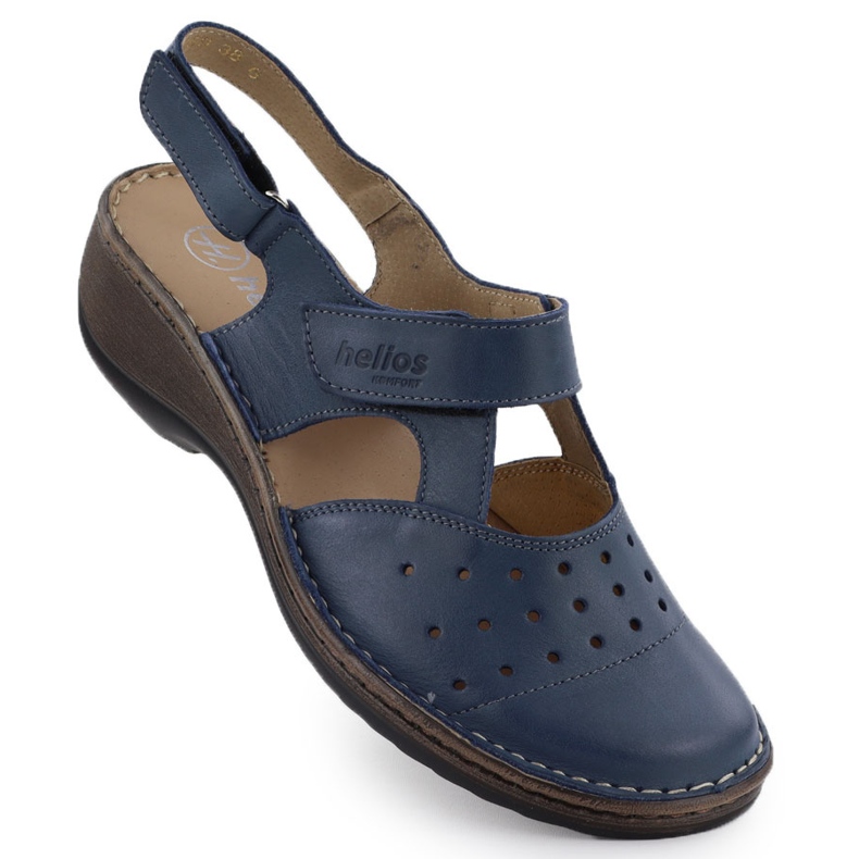 Helios Sandales féminines confortables en cuir pleine d'hélios bleu marine 150.041