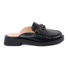 Shelvt Les tongs Black Low -heel Eco -reather flip avec une chaîne noir
