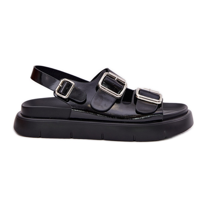 Sandales féminines laquées en cuir avec Big Star RR2746662 Boucles noires le noir