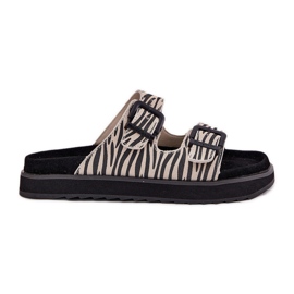 Les tongs en daim féminins avec D.Franklin DFSH405002 Boucles de zèbre beige