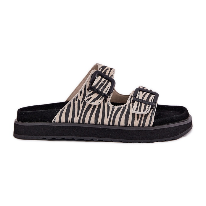 Les tongs en daim féminins avec D.Franklin DFSH405002 Boucles de zèbre beige