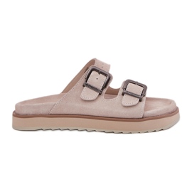 Les tongs en daim des femmes avec D.Franklin DFSH405001 Boucles beige