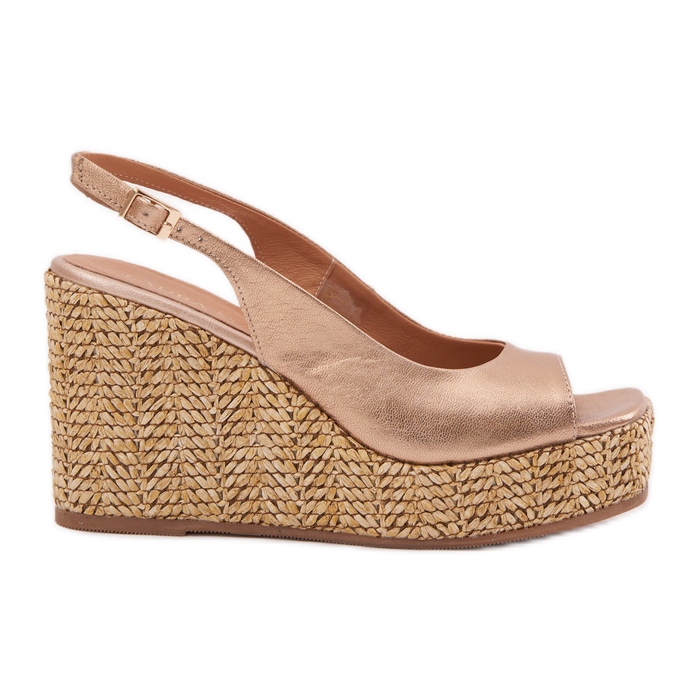 Sandales en cuir pour femmes avec coin avec Laura Messi Braid 2789 Zlotys d'or