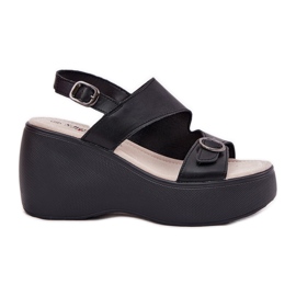 S.Barski Sandales en cuir féminine sur coin et plate-forme S. Barski LR51-540 noir