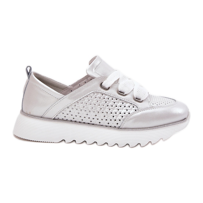 S.Barski Sneakers en cuir féminin sur la plate-forme en argent LR51-796