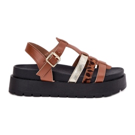 Inna Sandales pour femmes avec rayures sur la plate-forme de chameau brun Inna Sandales pour femmes avec rayures sur la plate-forme de chameau brun