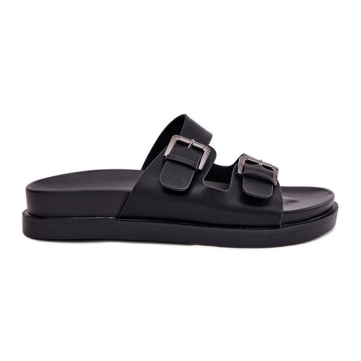EVento Slippers pour femmes avec boucles dorées le noir
