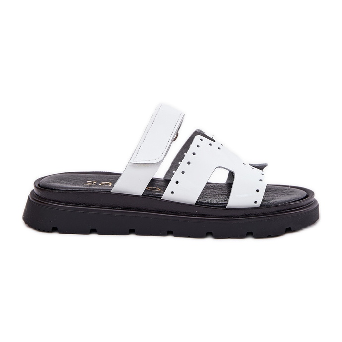 Les tongs en cuir pour femmes peintes sur la plate-forme blanche Zazoo 40440