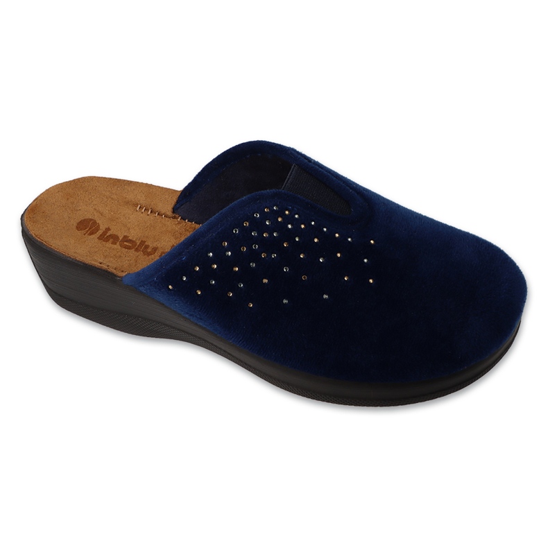 Insert en cuir des pantoufles pour femmes Inblu 155d164 bleu marine avec strass