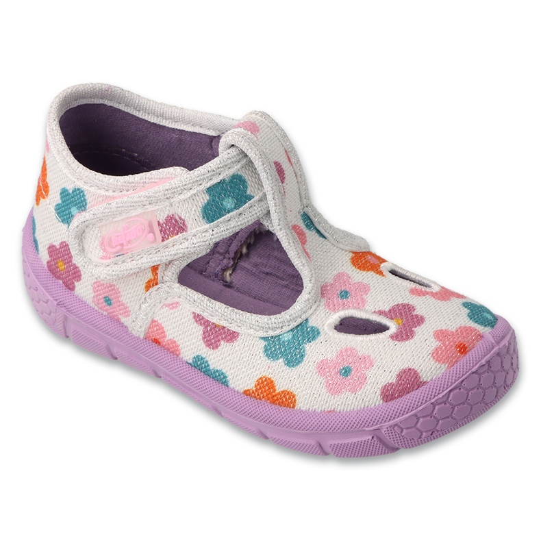 Slippers pour enfants Befado 630p020 avec des fleurs beige