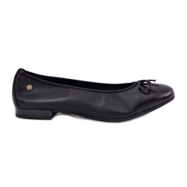 Ballerinas en cuir féminin Maciejka P6800-01 Black avec un arc noir
