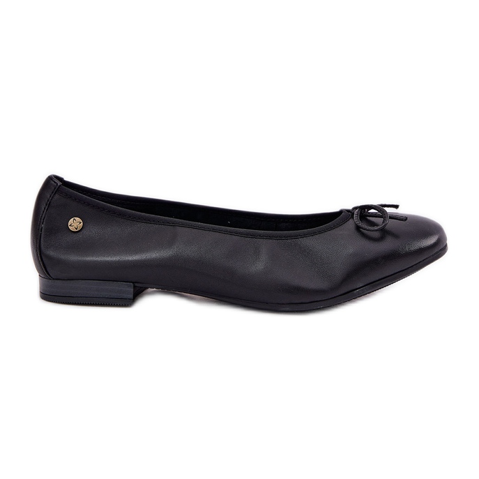 Ballerinas en cuir féminin Maciejka P6800-01 Black avec un arc le noir
