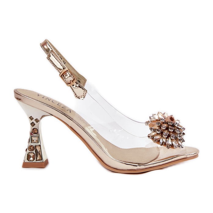Vinceza Talons hauts transparents avec cristaux Vincez PLN 70116 Zlotys d'or