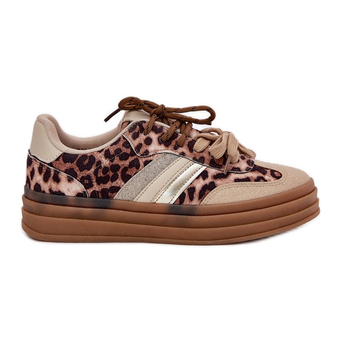 Inna Baskets féminines sur la plate-forme avec un léopard beige à double laçage